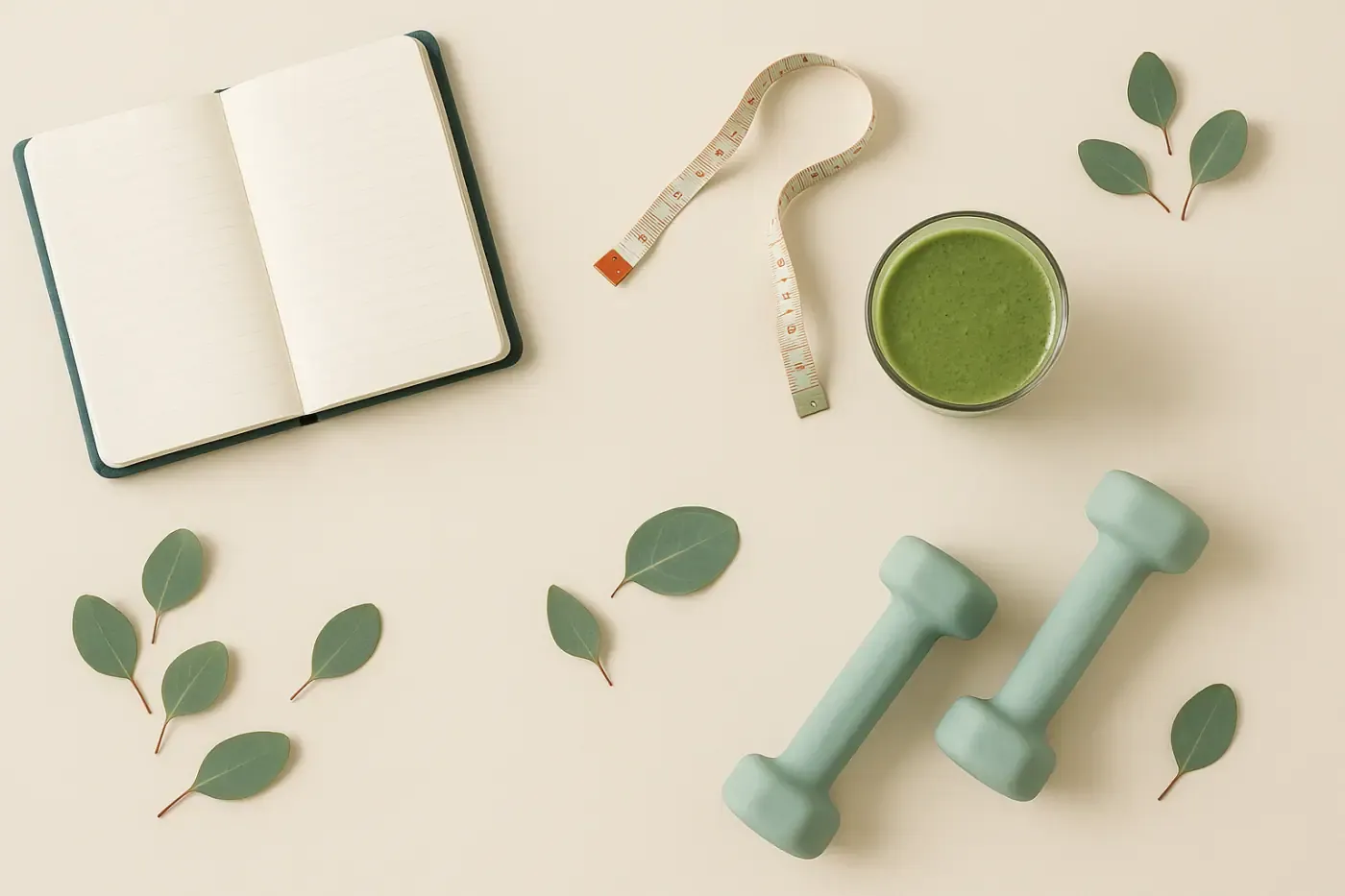 A calm flat-lay of nourishing food, a water bottle and training notes